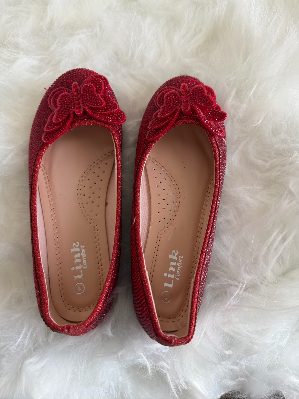 Link Red Glitter Ballet Flats with Bow Accent